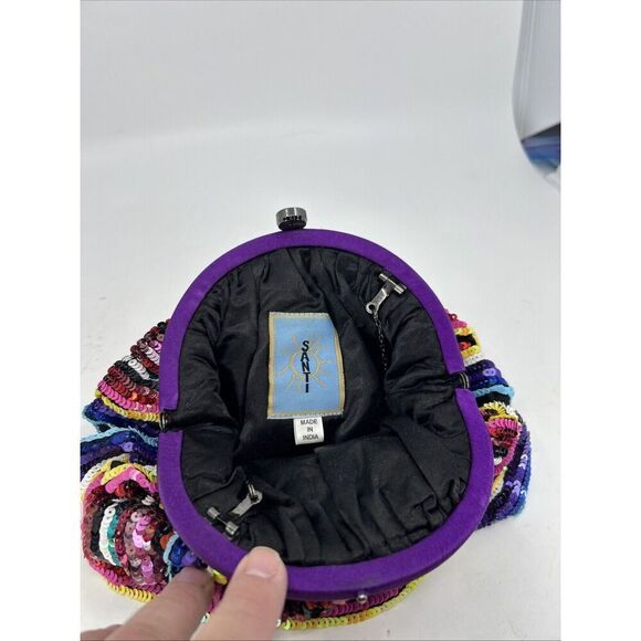 Santi Rainbow Beaded Clutch Purse Bag Handheld Kiss Lock Sequin Round - Picture 5 of 11